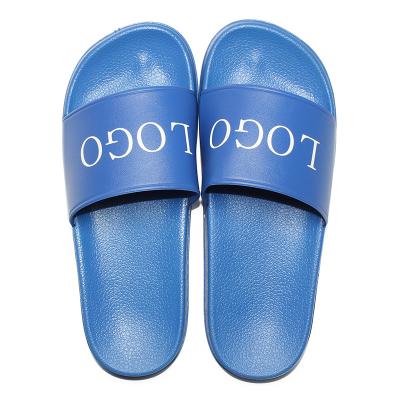 China Custom OEM Logo White Slide Sweat-absorbent Sandals, Simple Design Customized Blue Slide Sandals, PVC Slipper Men for sale