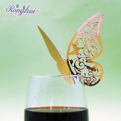 China 50pcs Hollow Out Cute Cup Card Wine Glass Card Butterfly Design Cupcard Wedding Decoration Gift Paper Supplies CC-001 for sale