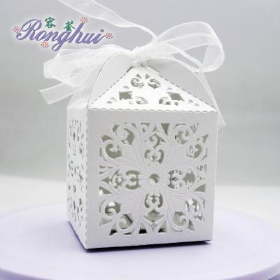 China Sweet Ribbon Chocolate Gift Lace Box Birthday Party Baby Shower Favor Box Candy Boxes BOX-003 for sale