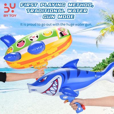 China Electronic Toy 2022 Spaceship Outdoor Air Party Gift Summer Beach Shark Shape Balloon Inflatable Foldable Water Gun Toys for sale