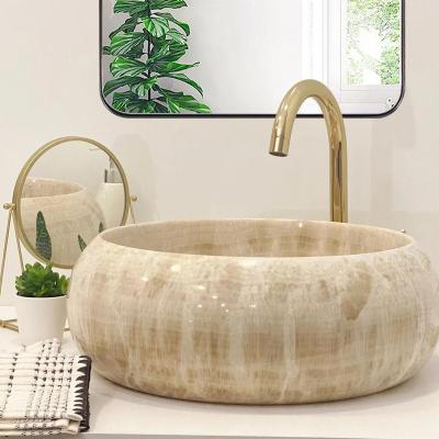 China Modern Onyx Marble Vessel Sink Wash Basin Vanity Sink Handmade Marble Vessel Sink For Bathroom Decor for sale