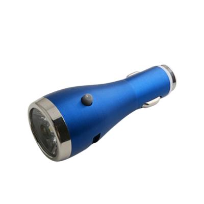 China Aluminum Flashlight Two USB Car Phone Charger With Hammer And Safety Flashlight for sale