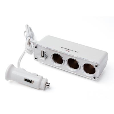 China Universal 3 Way 12v 24V Cigarette Lighter Charger Splitter Outlets With One Usb A Port for sale