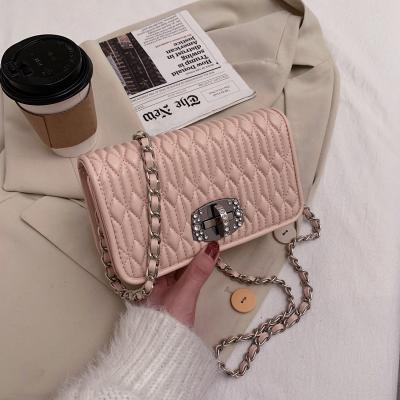 China Fashion Solid Color Trendy Rhombic Cross - Body Shoulder Women Chain Bag Sling Bag For Women for sale