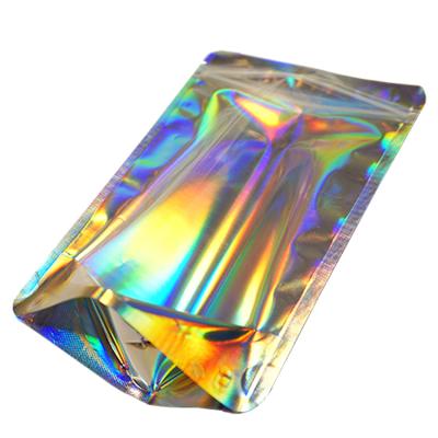 China Holographic Food Bags Packaging Zipper Bags Pouch Customized Stand Up Pouch Printable Holographic Zipper Bags for sale