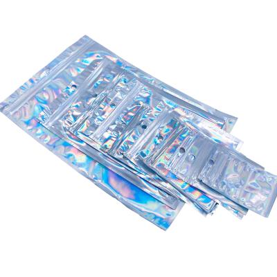 China Food Aluminum Foil Zipper Bags Customized Logo Printing Holographic Packaging Mylar Bag for sale