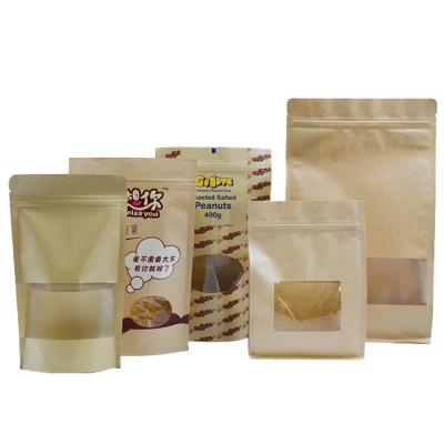 China Custom Food Grade Window Holder Kraft Seal Bags Large Food Storage Paper Resealable Pouch for sale