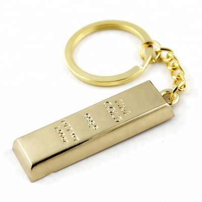 China Europe New Custom Design Stamping Ingot Key Chain Popular Zinc Alloy Gold Bar Shaped Key Chain for sale