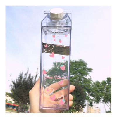 China 500ml or1000ml Fashion Square Milk Bottle Viable Plastic Transparent Transparent Water Bottle for sale