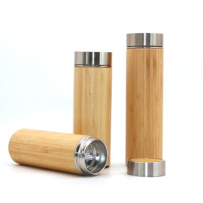 China Nice Gift Sustainable Design Bamboo With Strainer And Infuser Mesh Filter Water Flask Vacuum Insulated Water Bottle for sale