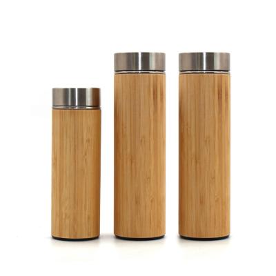 China Logo Double Wall Stainless Steel And Bamboo Insulated Water Bottle Customized Viable for sale