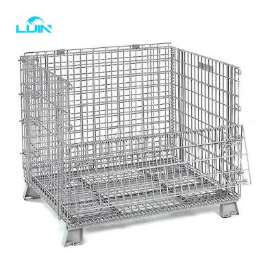 China Esd Protection Worked Collapsible Folding Wire Container Tire Storage Cage With Wheels for sale