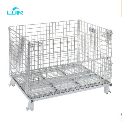 China ESD Protection High Capacity Warehouse Mesh Box Wire Cage Metal Bin Heavy Duty Steel Storage Container for sale