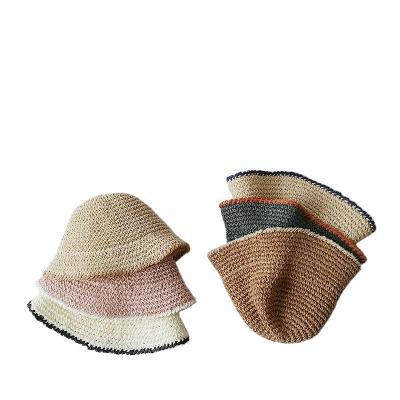 China 2021 Summer Fashion Sun Hats Striped Packable Paper Cloche Straw Hat Kids Hats For Kid for sale