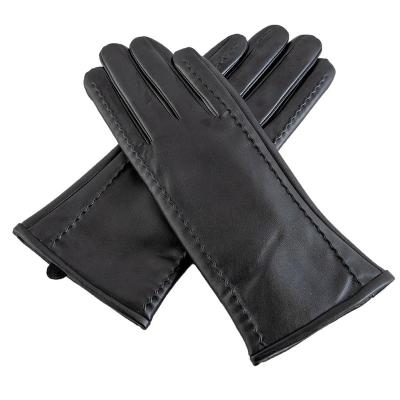 China Plain Fashion Cheap Winter PU Unisex Black Leather Gloves With Thick Velvet for sale