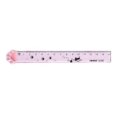 China Customized Cute Modern Portable Black Paw Shape Medium Size Pink Rulers for sale