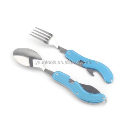 China Hot Selling Multi Functional Knife Aluminum Handle Spoon Fork Foldable Knife for sale