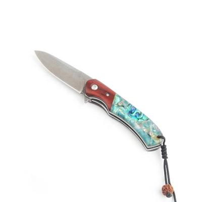 China Newcomer Slide Open Damascus Blade Blue Handle Survival Outdoor Folding Pocket Knife for sale