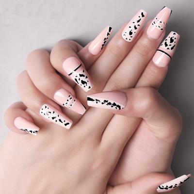 China Easy Apply Custom Press On Nails Designs Medium Long Cow Coffin Fake Nails OEM Artificial Nails For Women for sale