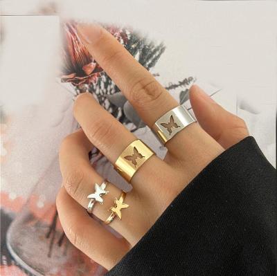 China FASHIONABLE Adjustable Mens Butterfly Fashion Romantic Hollow Animal Wedding Ring Set For Lover Women Couple Rings for sale