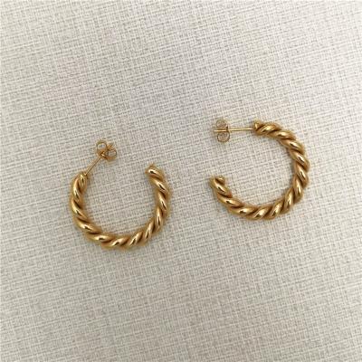 China Trendy Earring Lead Free Nickel Free 18k Gold Plated Chunky Twisted Hoop Earrings Rope Stainless Steel Earrings Wholesale for sale