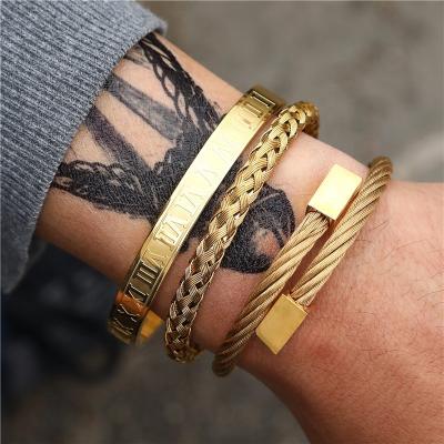 China New Fashion BOHEMIA Jewelry Stainless Steel Bangle Braiding Opening C Shaped Cuff Bracelets Bangle for sale