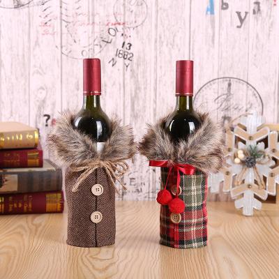 China Christamas Home Decoration Merry Christmas Wine Bottle Cover Jute Bags Christmas Decoration Adornos De Navidad for sale