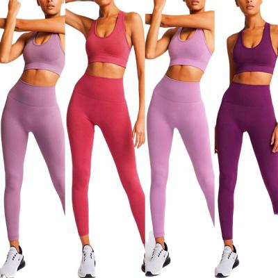 China Wholesale Breathable Gym Sportswear Women Fitness Clothing Set Women Fitness Suit Gaiters Running Two Piece Set Customize Tights Pants Tracksuit for sale