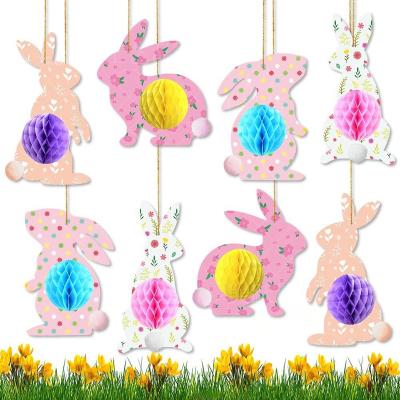 China Holiday Decorations Wholesale Easter Bunnies Rabbit Ornament Paper Crafts Honeycomb Ball Honeycomb Decor For Easter Decoration for sale