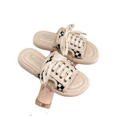 China Fashion Trend Slippers Soft Bottom White Women's Daily Office Sandals Wear New Summer All-match Fashion Cross Straps Student for sale