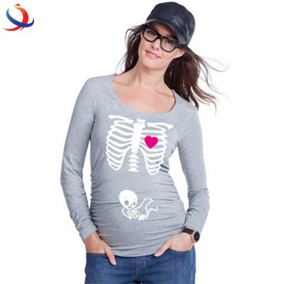 China Anti-Allergy Anti-Allergy Maternity Supplements Pregnant 100%Cotton T-shirt Printing Long Sleeve T-shirt Clothing With Funny Pattern for sale