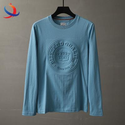 China Anti-pilling Long Sleeve Shirt OEM Cotton 100% Factory Made Logo Embossing Long Sleeve Shirt High Quality Organic for sale