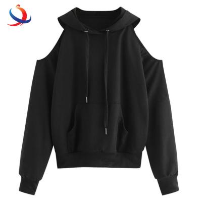 China Anti-pilling Anti-pilling Feitong Off Shoulder Hooded Women Solid Color Long Sleeve Casual Sweatshirt Drawstring Hoody Pullover Hoodies for sale