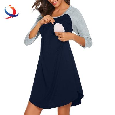 China New Fashion Anti-allergy Lactation Anti-allergy Colored Care Skirt 100% Cotton Raglan Sleeve High Quality Custom Maternity Dress Brand for sale