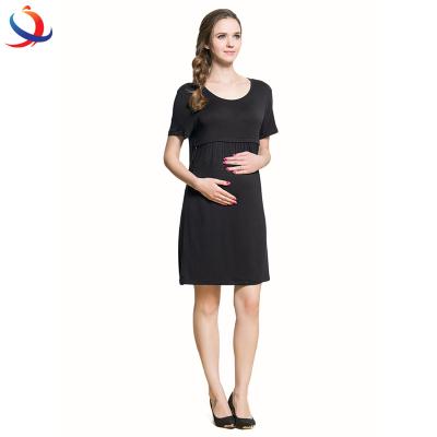 China Black Anti Allergy Comfortable Loose Short Sleeve Long Pregnancy Dresses Maternity Nursing Dress Clothes For Pregnant for sale