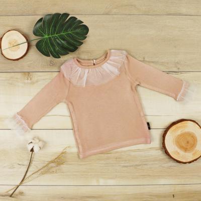 China Autumn Korean Style Lace Yarn Decoration Breathable Neckline Slap Cotton Kids Little Girls T-shirt for sale