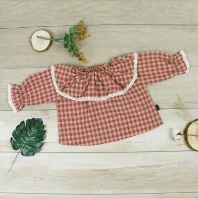 China 100% Breathable Custom Logo Kids Clothing Plaid Cotton Puff Sleeve Toddler Girls Blouses Shirts For Fall for sale