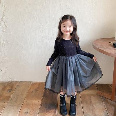 China Washable Spring Kids Clothes Girls Long Sleeved Tulle Skirts Crew Neck Solid Color 5 Years Kids Clothes Girls Dresses for sale