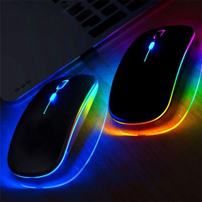 China New Rechargeable Ultra-thin Ultra-thin Wireless Silent Mute Computer Mouse Rechargeable Led Colorful Lights Mouse for sale