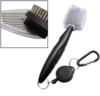 China Retractable Golf Accessories Remover With Dual Aluminum Golf Digging Tool Carabiner Brush Line Retractable Tool Zipper for sale