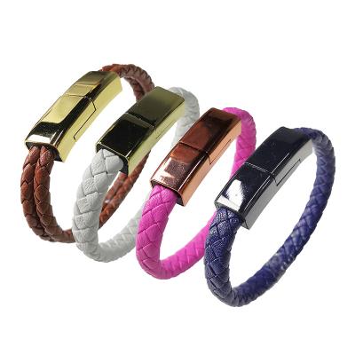 China Custom Hematite Leather Black Braided Metal Charcoal Factory USB Quick Fill Bracelets for sale