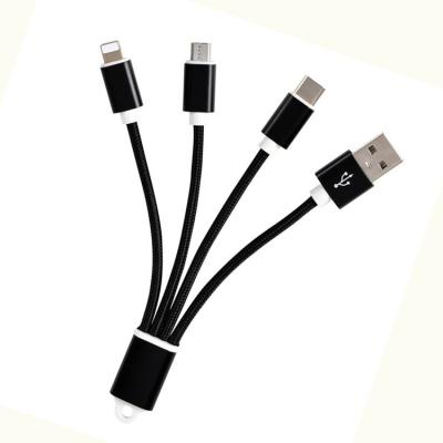 China 2 A Current Fast Transmit Armor 2A Factory Custom 13CM Short Portable 3 IN 1 USB C To USB 2.0 Charging Cable Type With Key Anchor Chain for sale