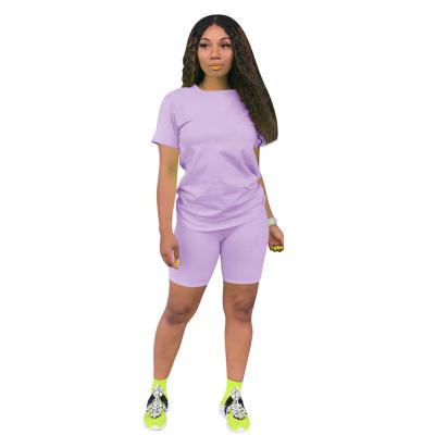 China Viable Custom Logo Wholesale Women Clothing Short Sleeve Plus Size T-Shirts And Pants Casual 2 Piece Women Outfits Neon Two Piece Sets for sale