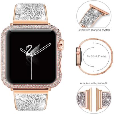 China Bnad Unisex Luxury Diamond Band Girl Design Bling Watchband For Apple Watch 38mm 42mm 40mm 44mm Stainless Steel Wrist Strap for sale