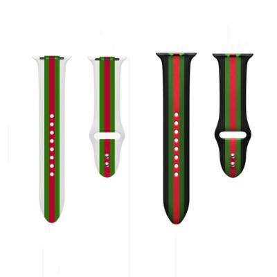 China New Printing Silicone Rubber Strap Stripe Design Rubber Watch Band For iWatch 41 45mm Strap Watchband For Apple Strap for sale