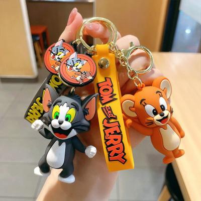 China 3D Everyday Life Cartoon Cat and Mouse Key Ring Chain PVC Couple Cute Hanging Chain Tom and Jerry Car Pendant Gift Key Chain for sale