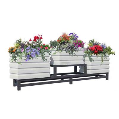 China Modern Hot-Selling Large Long PVC Wood Grain White Flower Box Irrigation Roadside Succulent Indoor Custom Outdoor Garden Planter Ideas for sale