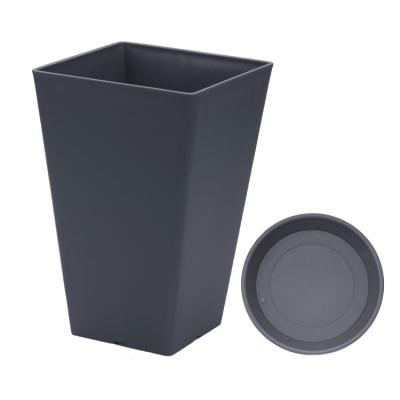 China Modern Wholesale Large Square Resin Gray Flower Pot With Saucer Engineering Office Flora Indoor Outdoor Planter Garden Ideas for sale