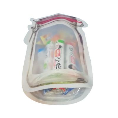 China Reusable Pouch Laminated Plastic Bottle Shaped Food Bag H Reusable Mason Jar Zipper Pouch Nuts for sale