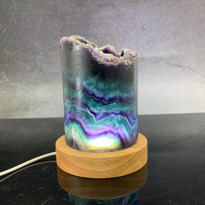 China Natural Fengshui Crystal Healings Stone Folk Crafts from China Crystal Polished Rainbow Fluorite Lamp USB for sale